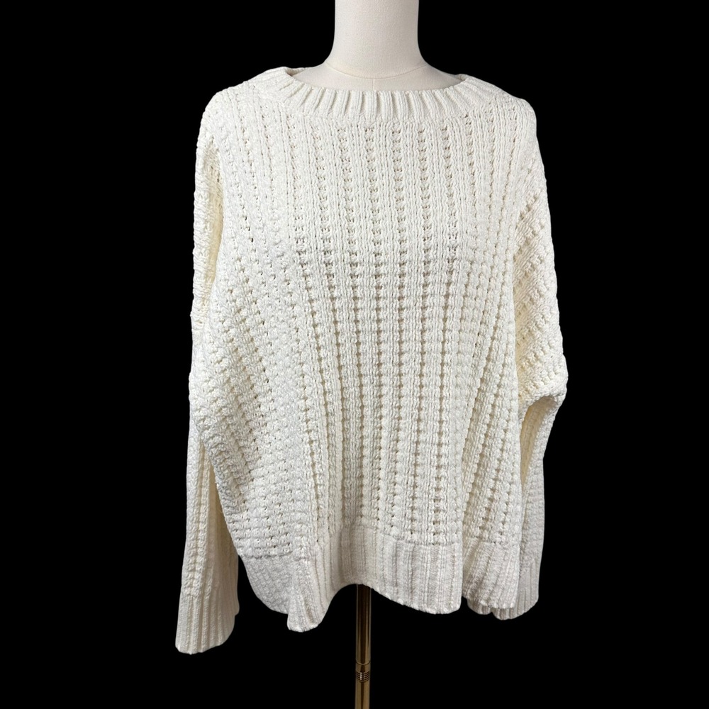 Pink Republic Oversized Chenille Knit Sweater Vanilla Cream XL Boho Pullover